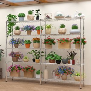 Scaffale Espositivo in Metallo a 5 Ripiani con Doppia Fila, Piedini Regolabili, Cromato, 147x35x180cm, Autoportante per Garage - Product Image 3