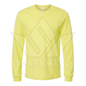 T-shirt gris à manches longues en jersey de polyester pour homme, coupe classique, col rond, uni, sportif, séchage rapide, décontracté - Product Image 3