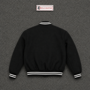 Chaqueta Varsity Personalizada de Lana Negra con Cuello y Puños Acanalados con Rayas Blancas, Cierre de Botones a Presión, Chaqueta Clásica de Béisbol Estilo Letterman - Product Image 6