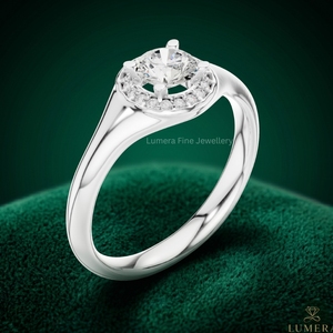 Bague de fiançailles de luxe en diamant de laboratoire avec halo, taille brillant rond, plaqué or 18 carats, pour femme, certifiée IGI - Product Image 4