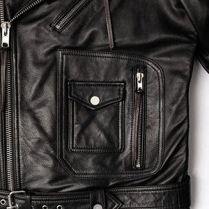 Men's Black PU Leather Moto <b>Biker</b> <b>Jacket</b> With Zipper Closure And Quilted Sleeves Turn-down Collar Slim Fit Autumn Wear - Product Image 6