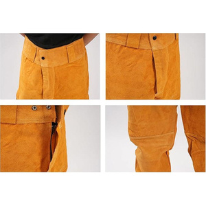 Best Performance Cowhide <b>Split</b> Leather Yellow Welding Pants Heat and Flame Resistant Heavy Duty Work Safety <b>Trousers</b> - Product Image 2