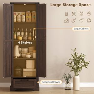 71\" Modern <b>Pantry</b> Cabinet for <b>Kitchen</b> Storage Brown Dining Room with Adjustable Shelves Barn Doors Plywood Panel Door - Product Image 4