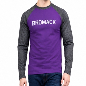 Men <b>T</b> <b>Shirt</b> <b>Purple</b> Contrast Body Charcoal Sleeve Design Classic Crew Neck Long Sleeve Style Two Tone Construction Weekend Wear - Product Image 1