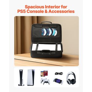 Custodia da trasporto antiurto in EVA per PlayStation 5 con rivestimento interno morbido e divisori imbottiti per custodie extra per giocatori di videogiochi - Product Image 3
