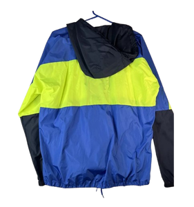 Men's Hooded Waterproof Windproof Reversible <b>Quilted</b> Filled Casual <b>Jacket</b> Color Blocking Blue/Yellow Canvas Fabric Zipper - Product Image 1