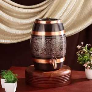 Premium 100 Pure Hammered Copper Water Dispenser <b>Set</b> with Iron Stand and 4 Tumblers Large Ayurvedic Metal Storage Tank 10L - Product Image 6