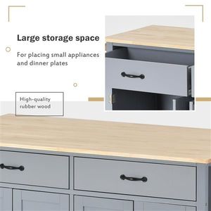 Carrello da Cucina con Piano in Legno Massello, Larghezza Regolabile 54,3 Pollici, 4 Ante, Due Cassetti, Porta Spezie, Portasciugamani - Ruote Bloccabili - Product Image 6