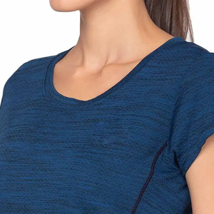 T-shirts pour femmes Heather Navy, col rond, manches courtes, en mélange de rayonne et de polyester, fluides, respirants, à ourlet incurvé, vente en gros - Product Image 5