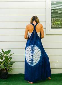 Nuevo diseño de moda Tie Dye Maxi vestido multicolor patrón sólido estilo lindo manga Lino cintura Natural vacaciones orden modelo - Product Image 2