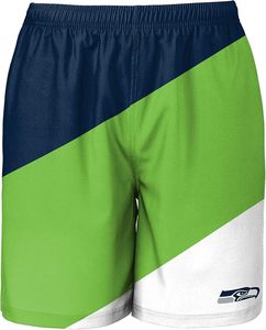 Seattle Seahawks Color Block Shorts Short de sport en polyester léger, coloris bleu marine, vert et blanc, élastique - Product Image 1
