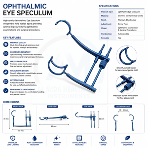 Espéculo Oftálmico, Retractor Ocular, Instrumento Quirúrgico para Procedimientos Oftalmológicos, Operación Manual, Certificado CE Clase I - Product Image 6