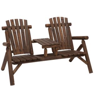 Panca da Patio Moderna in Legno Carbonizzato Stile Adirondack con Tavolino Centrale per Relax all'Aperto - Product Image 1