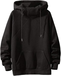 Sweat-shirt à capuche oversize pour homme, couleur unie, en coton tricoté, pull décontracté, vêtement d'automne, avec poche, coupe classique - Product Image 1
