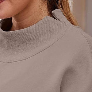 Women's Oversized Mock Neck Sweatshirt <b>Drop</b> Shoulder Solid Color Knitted Long Sleeve Autumn Wear - Product Image 4