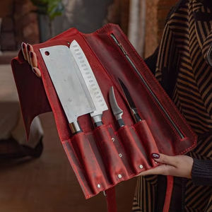 Étui à couteaux en cuir pliable pour chef, idéal pour les voyages, excellent sac de rangement pour outils de cuisine LKR-0291 - Product Image 1