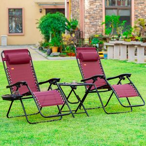 Set di Mobili da Esterno Moderno in Alluminio a 3 Pezzi con Sedie Reclinabili Grigie e Tavolino Laterale per Bordo Piscina e Campeggio - Product Image 2