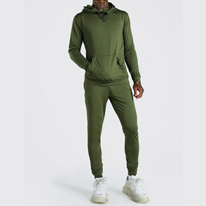 Men's Light Blue Hooded Tracksuit Full Length Sweatshirt Jogger <b>Set</b> Solid Color Casual Spring Wear 100% Cotton Breathable - Product Image 4