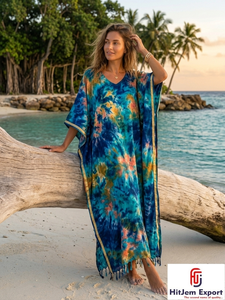 Tie Dye Printed Long <b>Kaftan</b> Dress Loose Fit <b>Beach</b> Cover Up Summer Resort Wear Manufacturer Kenya Nigeria - Product Image 4