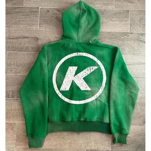 Sudadera Verde con Capucha y Cierre, Corte Regular, Informal, para Otoño, de Felpa, con Apliques de Algodón, Diseño de Parches, Logotipo Frontal, Unisex - Product Image 3