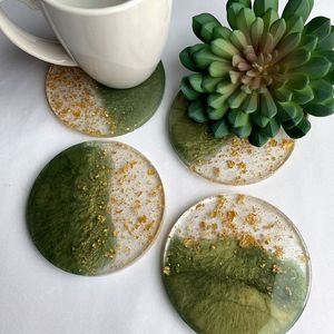Posavasos Decorativos de Resina Premium, Juego de Posavasos Redondos de Vidrio Azul con Hoja de Oro, Glamorosos, Hechos a Mano, para Mesa - Product Image 4