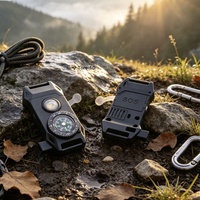 Boucle de survie tactique multifonctionnelle avec boussole intégrée, mini lampe LED, allume-feu SOS, équipement d'urgence modulaire EDC