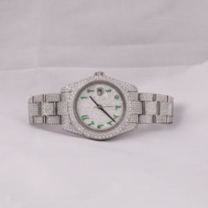 Luxury Men's Stainless Steel Hip Hop <b>Watch</b> Green Iced Full Diamond <b>Arabic</b> <b>Numerals</b> Vintage Analog Dial Display Mechanical - Product Image 1