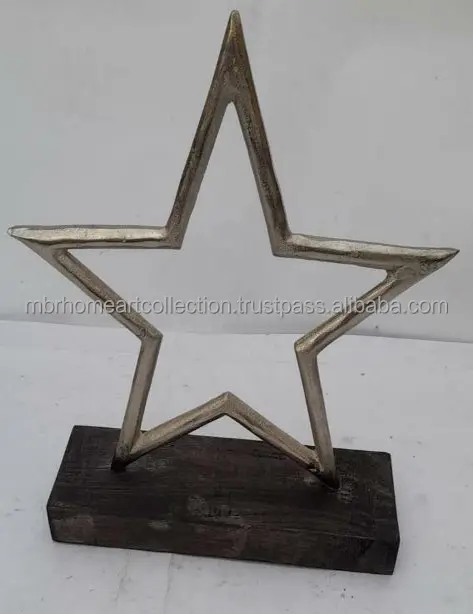 Deco Beautiful Aluminum Star Ornament on Mango black wooden base for hot selling Christmas decoration and for gifts Customized