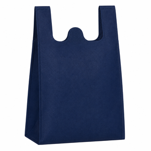 Sac fourre-tout bleu marine premium non tissé à découpe en W, robuste et réutilisable pour courses, emballage alimentaire, motif léopard, vente en gros directe usine - Product Image 1