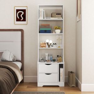 Bookshelf Nightstand with <b>2</b> <b>Storage</b> <b>Drawers</b> for Bedroom - Product Image 1