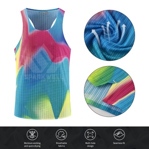 Débardeur pour homme en polyester respirant à col rond, imprimé montagne et lac rose, sans manches, tricoté, décontracté, pour le sport - Product Image 3