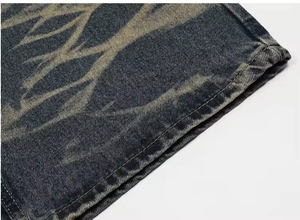 Jean en denim vintage droit déchiré taille haute pour homme, qualité supérieure, lavage effet neige, coton écologique, confortable - Product Image 4