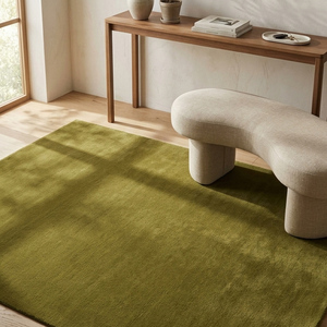 Tapis en laine vert olive naturel fait main, antidérapant, à motifs géométriques, pour salon, chambre, salle à manger, décoration moderne de la maison - Product Image 2