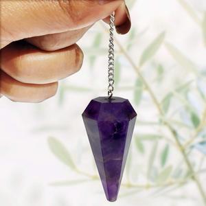 Péndulo de Reiki de Cristal de Amatista Natural para Equilibrio de Chakras con Cadena Plateada, Gema Facetada para Radiestesia y Meditación, Venta al por Mayor - Product Image 5