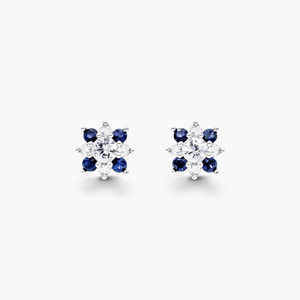 Boucles d'oreilles clous fleur en moissanite et saphir, pierres précieuses bleues, bijoux élégants, cadeau pour femme, mariage nuptial - Product Image 1