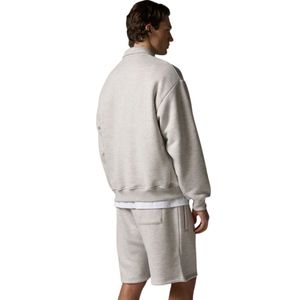 Ensemble sweat-shirt et short polo épais pour homme, en coton, style streetwear, avec col côtelé, ensemble de vêtements de sport tendance en gris - Product Image 6