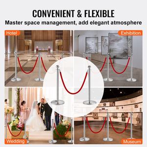 Confezione da 4 pezzi con montante in velluto rosso con coda in acciaio inossidabile barriera da 5 piedi con Base a sfera in plastica per fiere di matrimoni - Product Image 6
