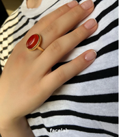 Bague en cornaline plaquée or, style vintage, pierre précieuse orange, pour femme, bijou artisanal.