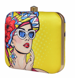 Elegante Bolso de Mano con Estampado Pop Art para Mujer, Marco Metálico, Estuche Rígido, Tela de Satén Premium con Interior de Seda Cruda, Cierre Decorativo - Product Image 3