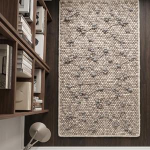 Handwoven Cream Grey Wool Loop <b>Pile</b> Area <b>Rug</b> Anti-Slip Medium <b>Pile</b> 10-14mm <b>Thickness</b> Cotton Canvas Backing Modern Minimalist - Product Image 5
