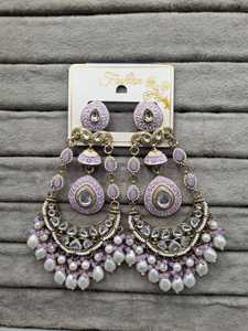 Lucentarts Jewel Green Meenakari Chandbali Jhumka <b>Earring</b> Pearl Beads <b>Dangle</b> <b>Earring</b> Traditional Indian Bridal Jewelry Wholesale - Product Image 1