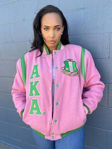 High Quality <b>Pink</b> Reversible Polyester Sleeves Varsity <b>Jacket</b> Full Sleeve Embroidery Snap Button Rider <b>Biker</b> Baseball <b>Jackets</b> - Product Image 1