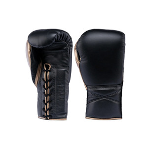 Five B Black Leather Boxing <b>Gloves</b> Lace-Up Wrist Closure Adult Training Gear for Boxing Practice and Competition - Product Image 1