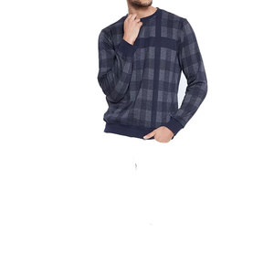 Sudadera Casual de Invierno para Hombre, Diseño a Cuadros Azul Marino, Cuello Redondo, Forro Texturizado, Alta Calidad, Venta al Por Mayor - Product Image 2