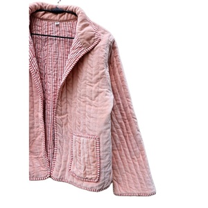 Veste kimono matelassée en velours pour femme, broderie en coton, longueur standard, réversible, ouverte sur le devant, rayures automnales - Product Image 3