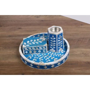 Green floral mother of pearl inlay storage box incense holder tray set handmade luxury home decor - Product Image 3