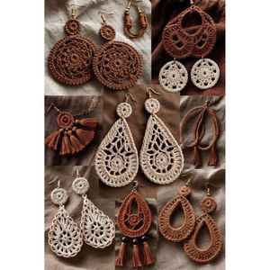 Boucles d'oreilles tendance et élégantes en rotin faites à la main, forme goutte d'eau, écologiques, idéales pour les occasions festives - Product Image 5