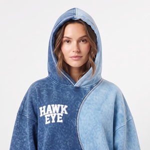 Sudadera con Capucha Más Vendida, Bicolor, con Pedrería, Corte Holgado, Lavado Ácido, Felpa de Algodón Grueso, Logotipo Bordado, Ropa de Invierno - Product Image 5