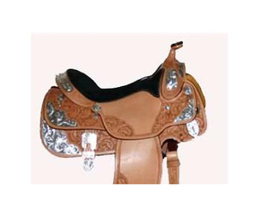 Selle Western en cuir brut DD pour spectacle équestre, style synthétique, motifs argentés, modèle LLTWS-1553, marron, 10"-18" - Product Image 2