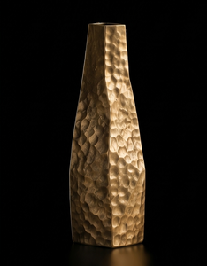 Vase en métal carré martelé doré de qualité supérieure, surface sculptée élégante à fossettes, porte-fleurs pour centres de table de mariage - Product Image 2